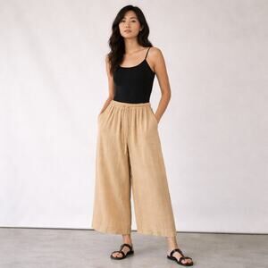 Black Crane Linen Cropped Wide Leg Pants size Small Made in USA